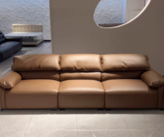 Brown Leather Elephant-Ear Sofa