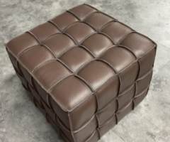 Sleek Coffee-Tone Leather Cube Ottoman