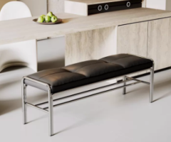Opulent Stainless Steel Leather Bed-End Bench