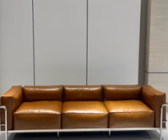 Grand Three-Seater Retro Brown Leather Sofa