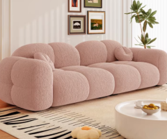 Minimalist Pink Lamb Fleece Fabric Sofa