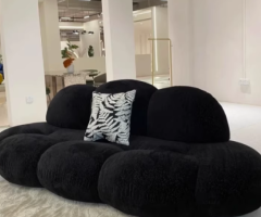 Irregular Black Lamb Wool Cloud Three-Seater Sofa
