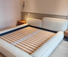 High-End Cream Full Leather King Block Bed