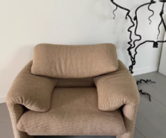 Vintage Beige Wool Single Lounge Chair