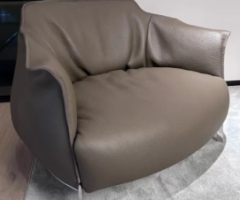 Extra-Thick Grey Full-Grain Leather Lounge Chair