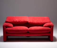 Vintage Red Suede Two-Seater Sofa