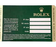 Rolex Guarantee Card Classic
